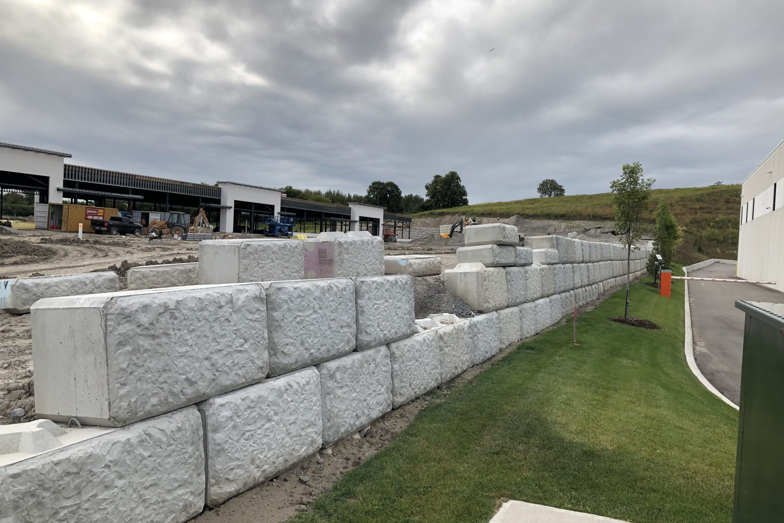 large concrete block retaining wall